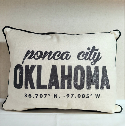 Ponca City Lat/Long Pillow