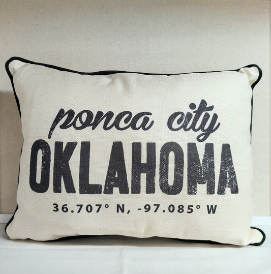 Ponca City Lat/Long Pillow