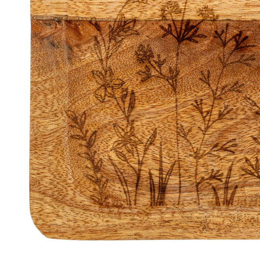 Mango Wood Tray w/ Laser Etched Botanicals