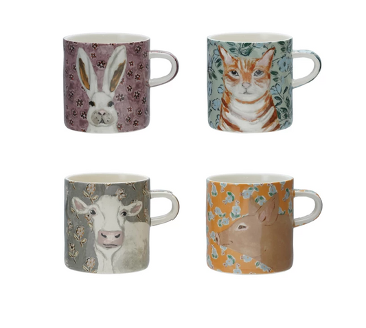 16 oz. Stoneware Mug with Pattern & Animal