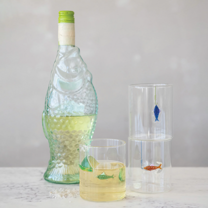 12 oz. Hand-Blown Drinking Glass with Fish On Hook