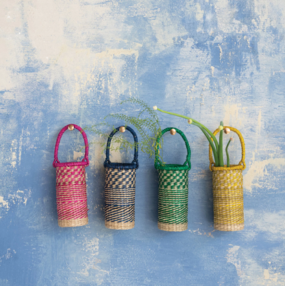 Hand-Woven Seagrass Bottle Basket w/ Handle