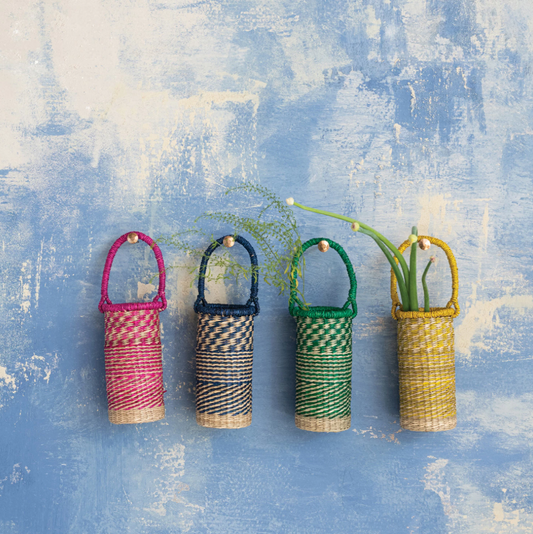 Hand-Woven Seagrass Bottle Basket w/ Handle