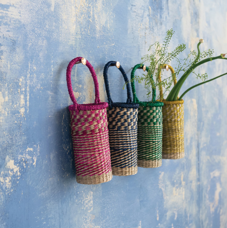 Hand-Woven Seagrass Bottle Basket w/ Handle