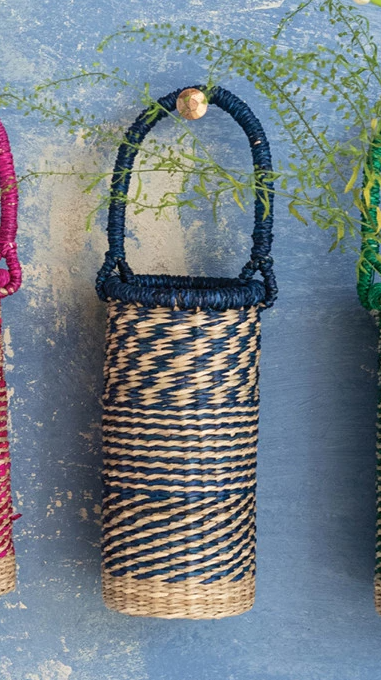 Hand-Woven Seagrass Bottle Basket w/ Handle