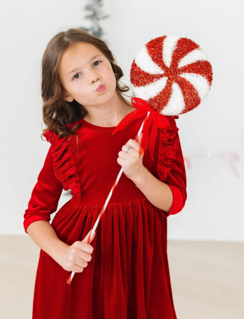 Red Velvet Ruffle Twirl Dress