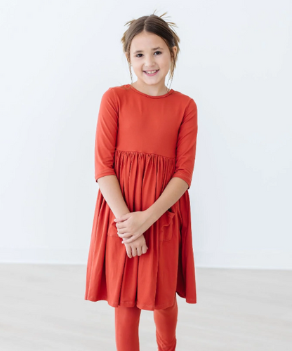 Pumpkin Spice 3/4 Sleeve Twirl Dress