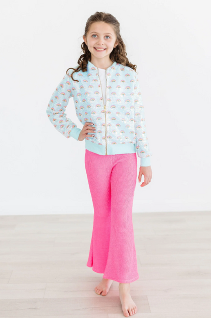Neon Pink Scrunchy Bell Bottom Leggings