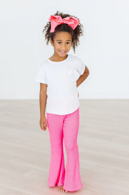 Neon Pink Scrunchy Bell Bottom Leggings