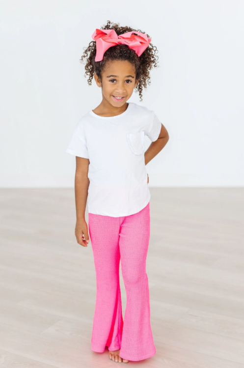 Neon Pink Scrunchy Bell Bottom Leggings