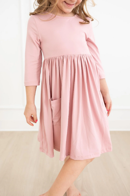 Vintage Pink 3/4 Sleeve Twirl Dress