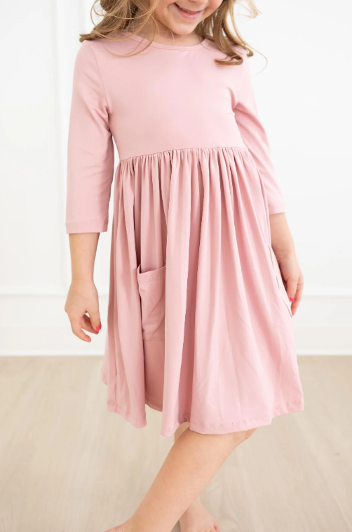 Vintage Pink 3/4 Sleeve Twirl Dress