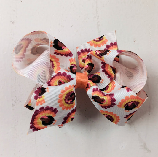 Colorful Turkeys Hair Bow Clip