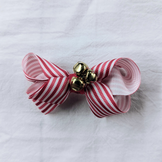 Mini Candy Cane Stripe Bow w/ Bells