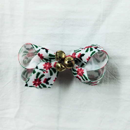 Mini Holly & Poinsettia Bow w/ Bells