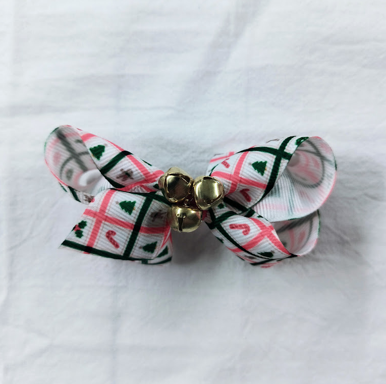 Mini Christmas Icon Checks Bow w/ Bells