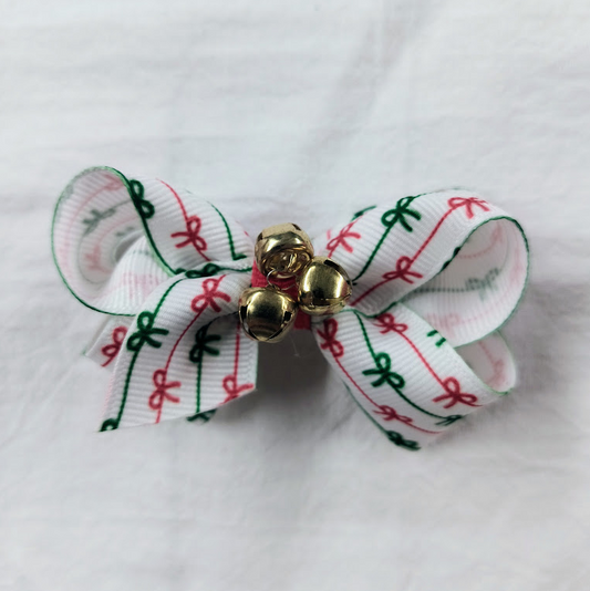 Mini Christmas Bow Striped Bow w/ Bells