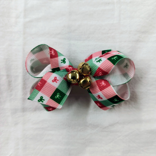 Mini Christmas Plaid Bow w/ Bells