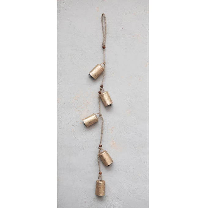 Hanging Metal Bells w/ Beads & Jute Rope