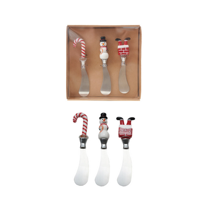Canape Knives w/ Glass Holiday Handle, 3pc
