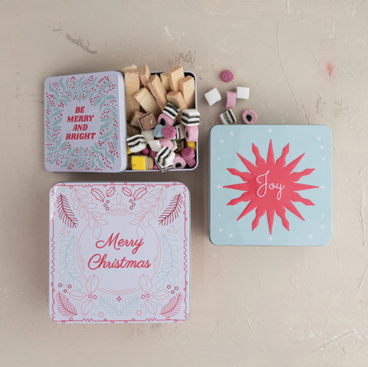 Set of 3 Tin Christmas Gift Boxes