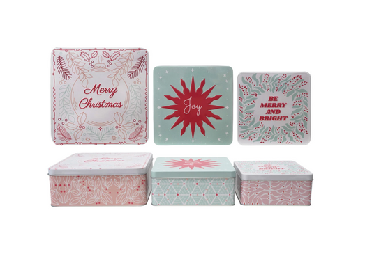 Set of 3 Tin Christmas Gift Boxes
