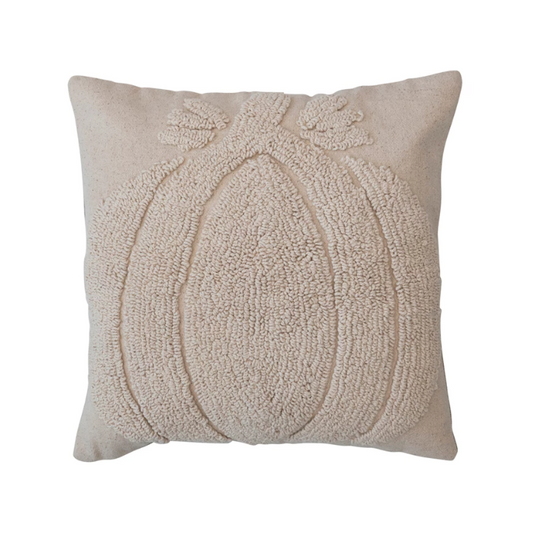 18" Cotton Tuffed Pillow w/ Pumpkin