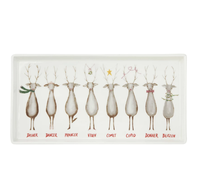 Santa's Reindeer Stoneware Rectangle Platter