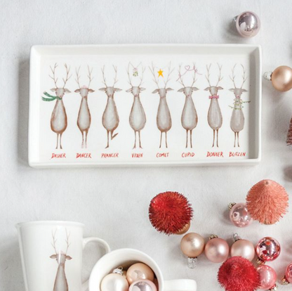Santa's Reindeer Stoneware Rectangle Platter
