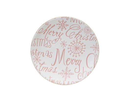 Stoneware "Merry Christmas" Plate w/ Gold Color Rim