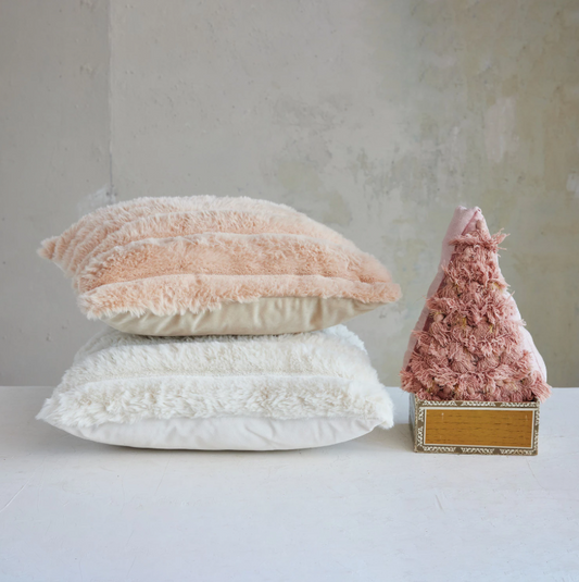18" Square Faux Fur Pillow w/ Velvet Back