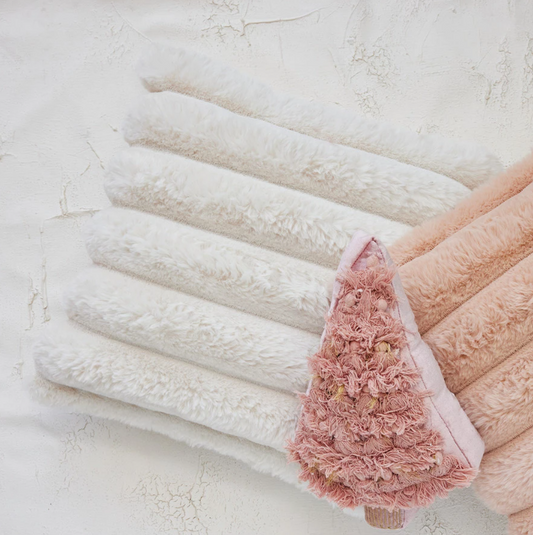 18" Cream Faux Fur Pillow w/ Velvet Back
