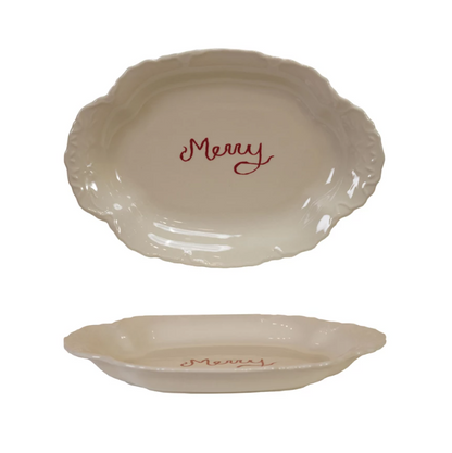 Stoneware Scalloped "Merry" Platter