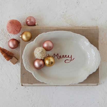 Stoneware Scalloped "Merry" Platter