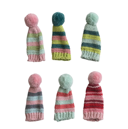 4"H Cotton Knit Hat Bottle Topper w/ Pom Pom, Assorted