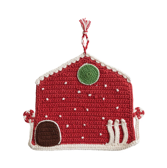 8" Cotton Crocheted House Shaped Pot Holder