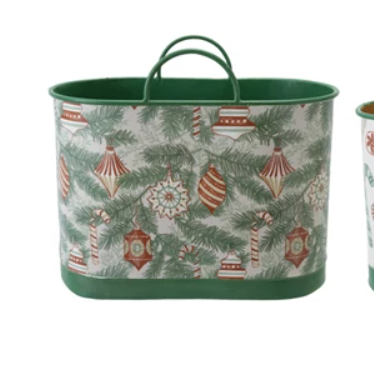 Metal Bucket w/ Handles & Holiday Patterns, 3 Styles
