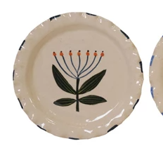 Hand-Painted Stoneware Plate w/ Ruffled Edge, 4 Styles