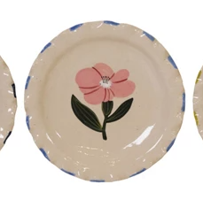 Hand-Painted Stoneware Plate w/ Ruffled Edge, 4 Styles