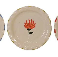Hand-Painted Stoneware Plate w/ Ruffled Edge, 4 Styles