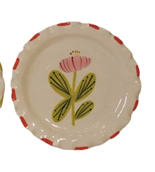 Hand-Painted Stoneware Plate w/ Ruffled Edge, 4 Styles