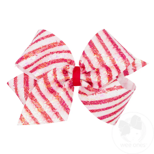 Large White & Red Sequined Hair Bow