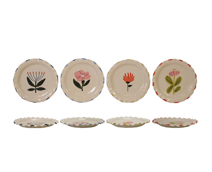 Hand-Painted Stoneware Plate w/ Ruffled Edge, 4 Styles