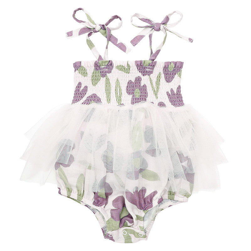 Purple Floral Tutu Bubble Romper