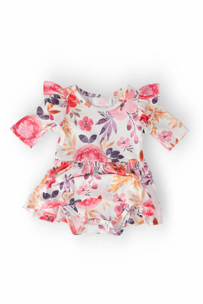 Tangerine Leaves 3/4 Sleeve Flutter Twirl Bodysuit