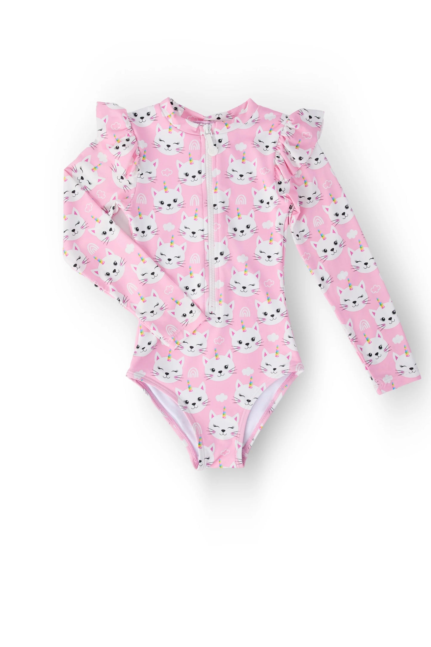 Unicorn Kitties L/S Flutter One-Piece Swimsuit
