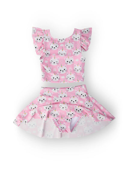Unicorn Kitties Flutter Sleeve Twirl-kini Swimsuit Set