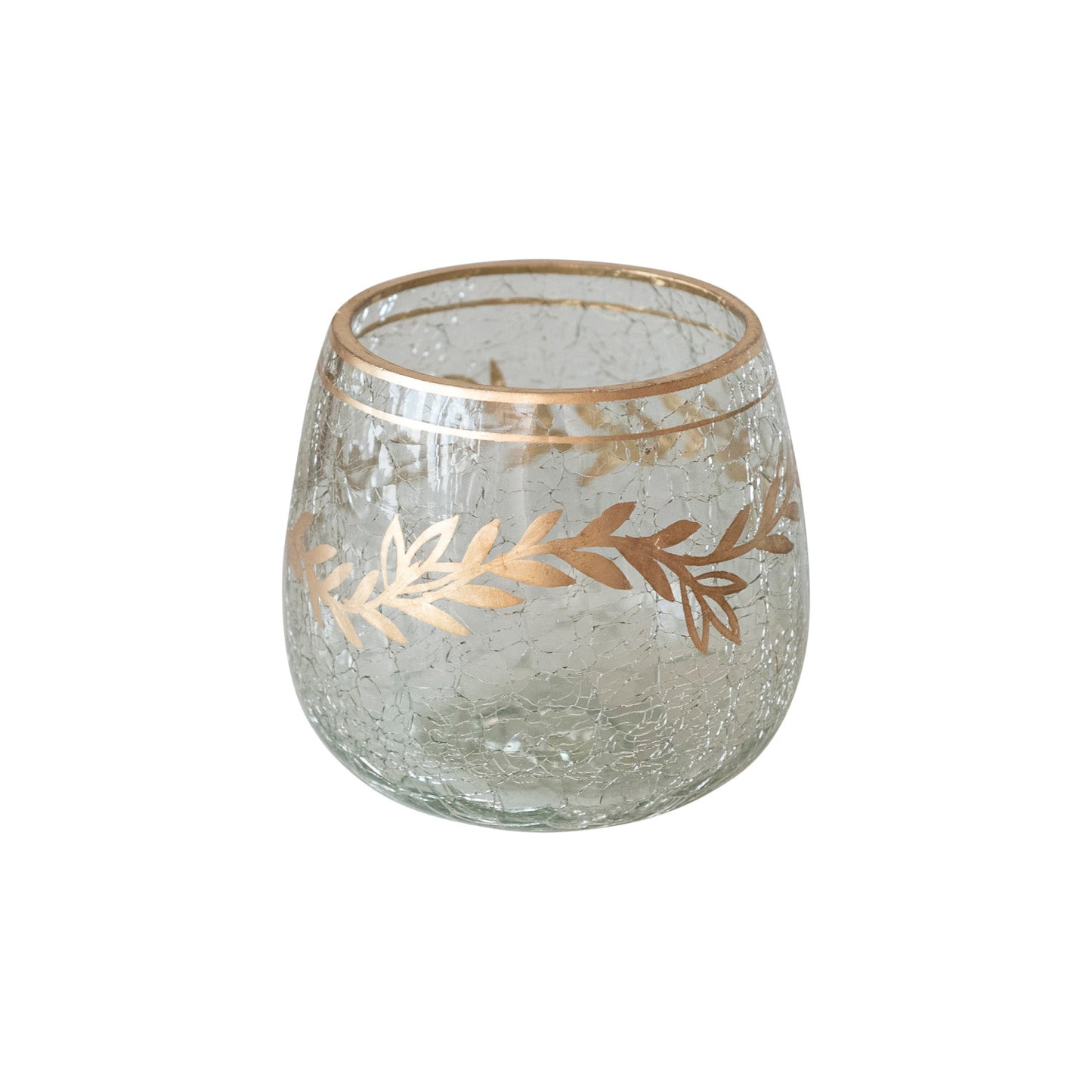 Recycled Glass Tealight/Votive Holder w/ Gold Finish Design
