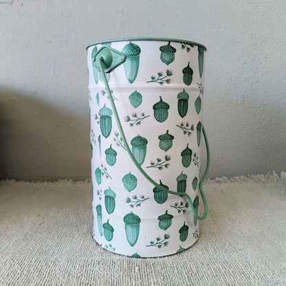 Metal Bucket w/ Acorn Print & Handle