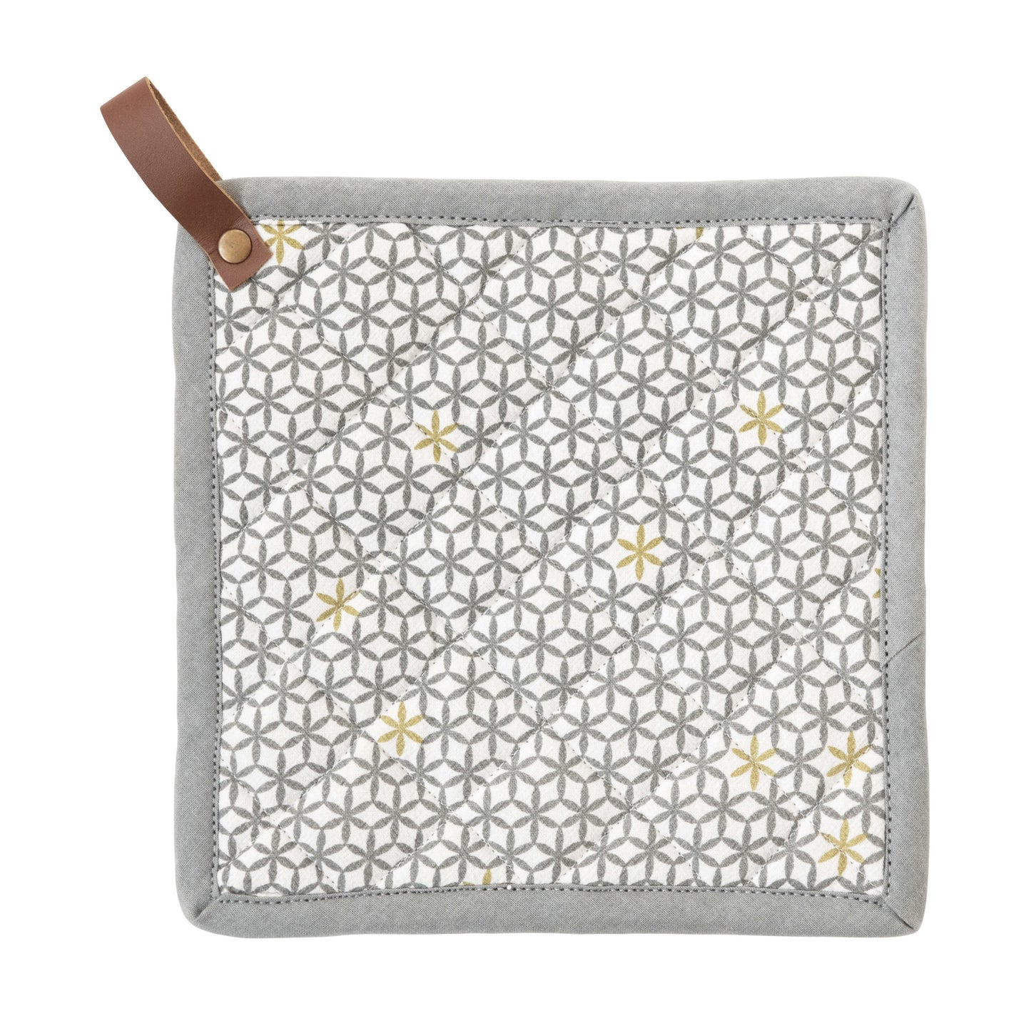 Square Cotton Pot Holder with Leather Loop